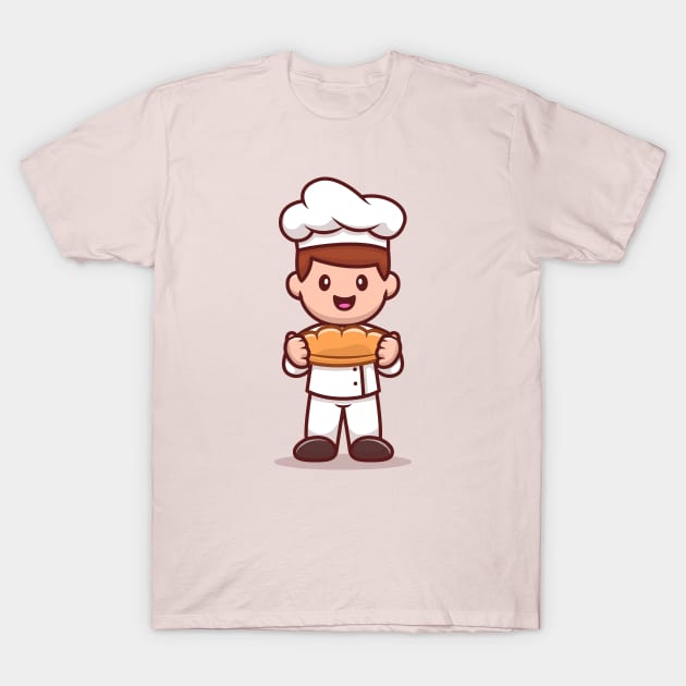 Male Chef Holding Bread Cartoon T-Shirt by Catalyst Labs